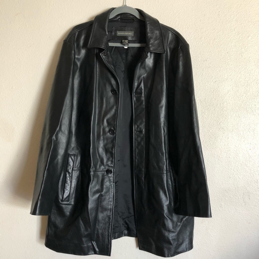 Vintage Black Genuine Leather Coat Banana Republic